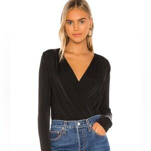 NWT Free People Black Sparkle Wrap Long Sleeve V-Neck Bodysuit - Size Medium